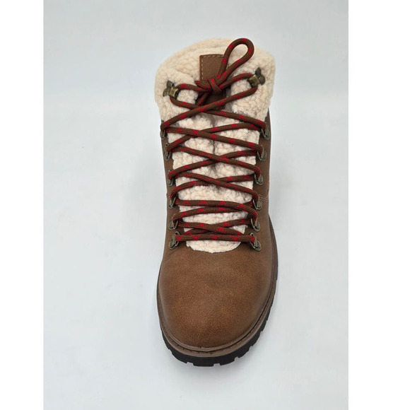 Sun + Stone Glenn Brown Faux Leather Sherpa Trim Memory Foam Boots Mens 9M - Picture 7 of 9